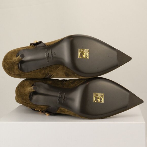 Balmain 105mm Eva Pointed Suede Leather Ankle Boot, Khaki Green, EU 40/US 10 - Picture 6 of 12